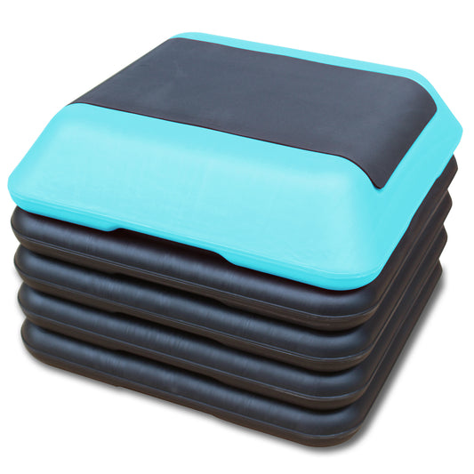 Adjustable aerobic step in blue and black ideal for home workouts