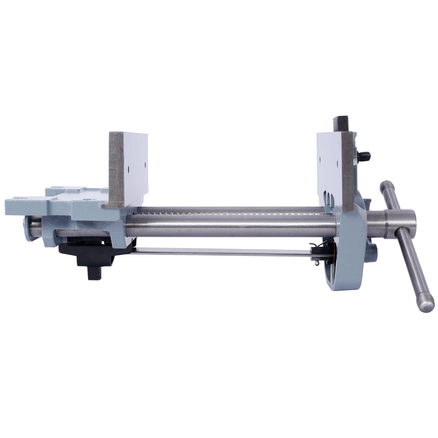 Gray cast iron bench vise with a quickrelease mechanism for woodworking