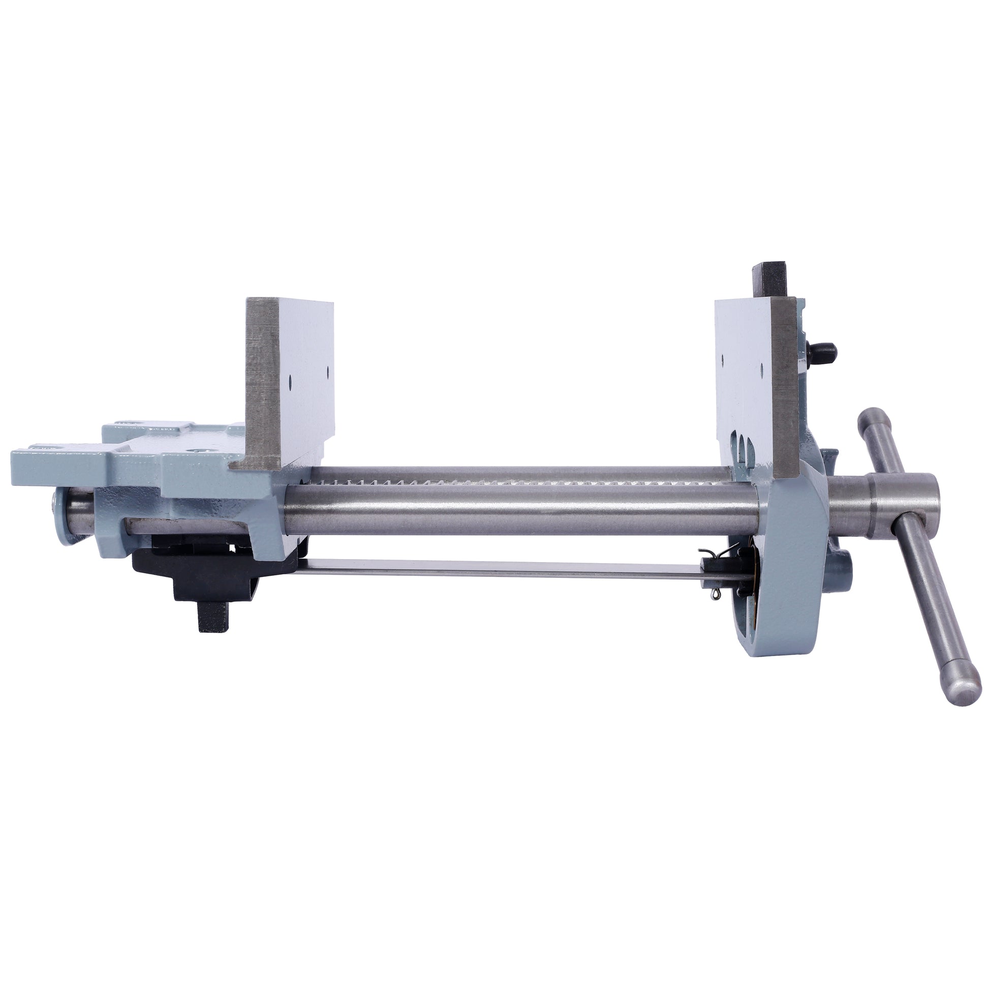 Gray cast iron bench vise with a quickrelease mechanism for woodworking