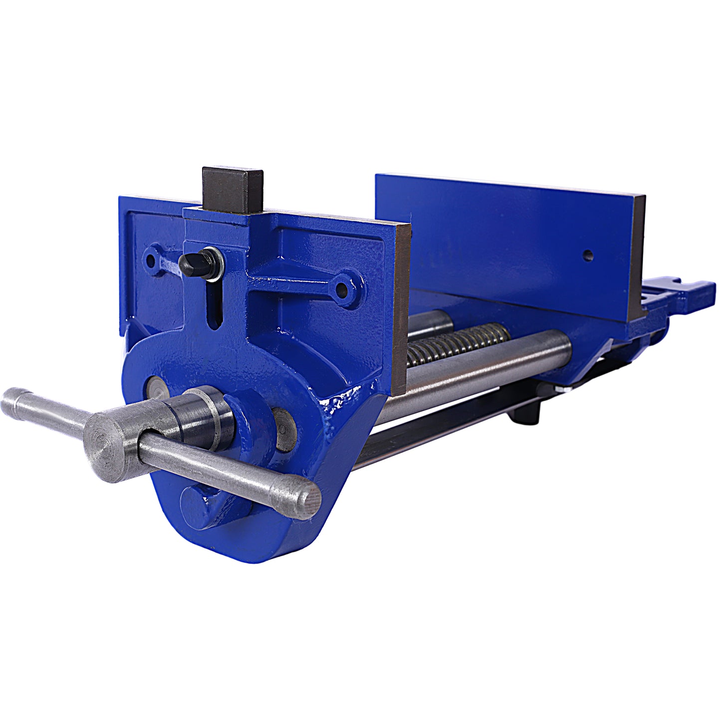 Heavyduty blue steel bench vise with threaded screw mechanism and swivel base