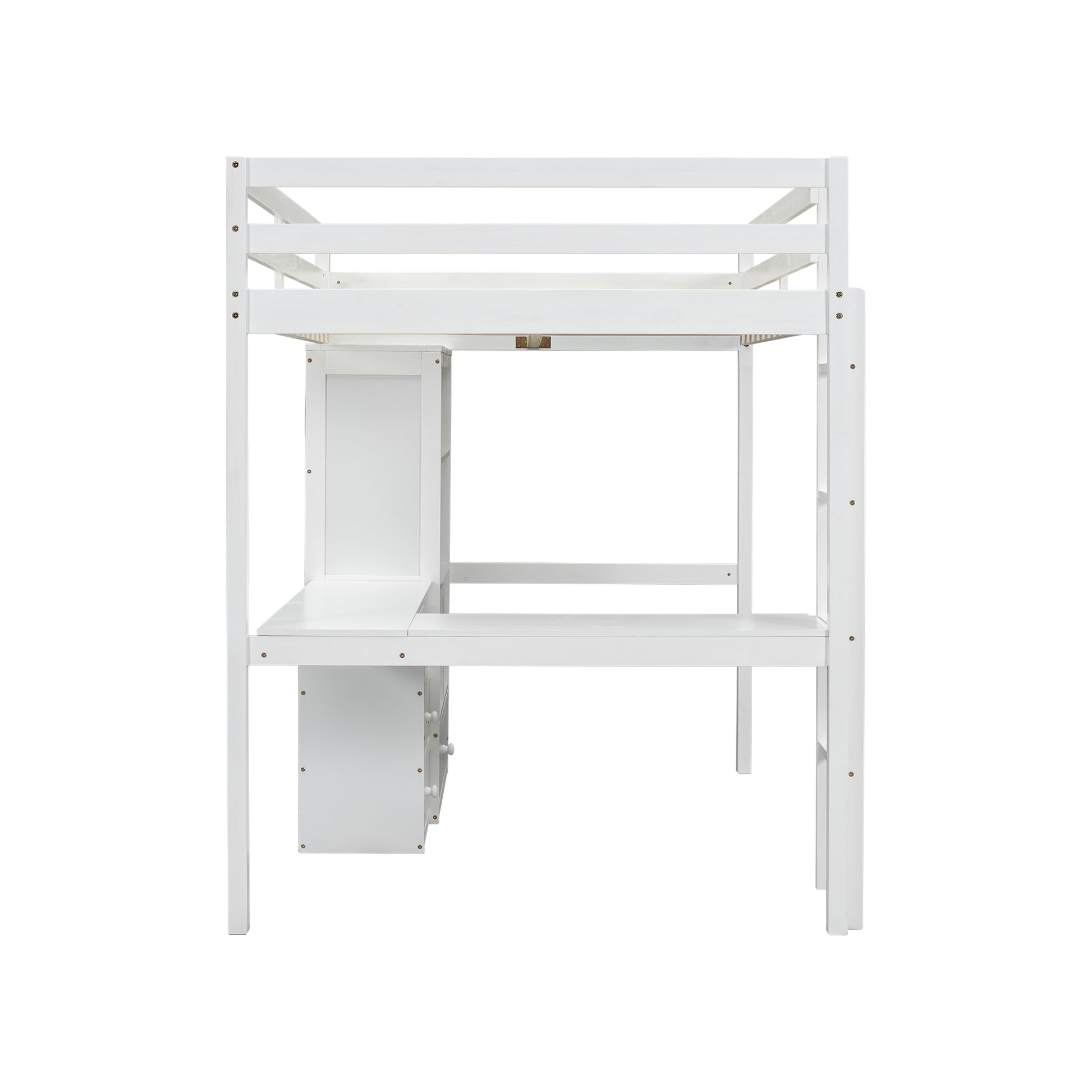 White wooden loft bed with integrated desk and storage drawers modern childrens furniture