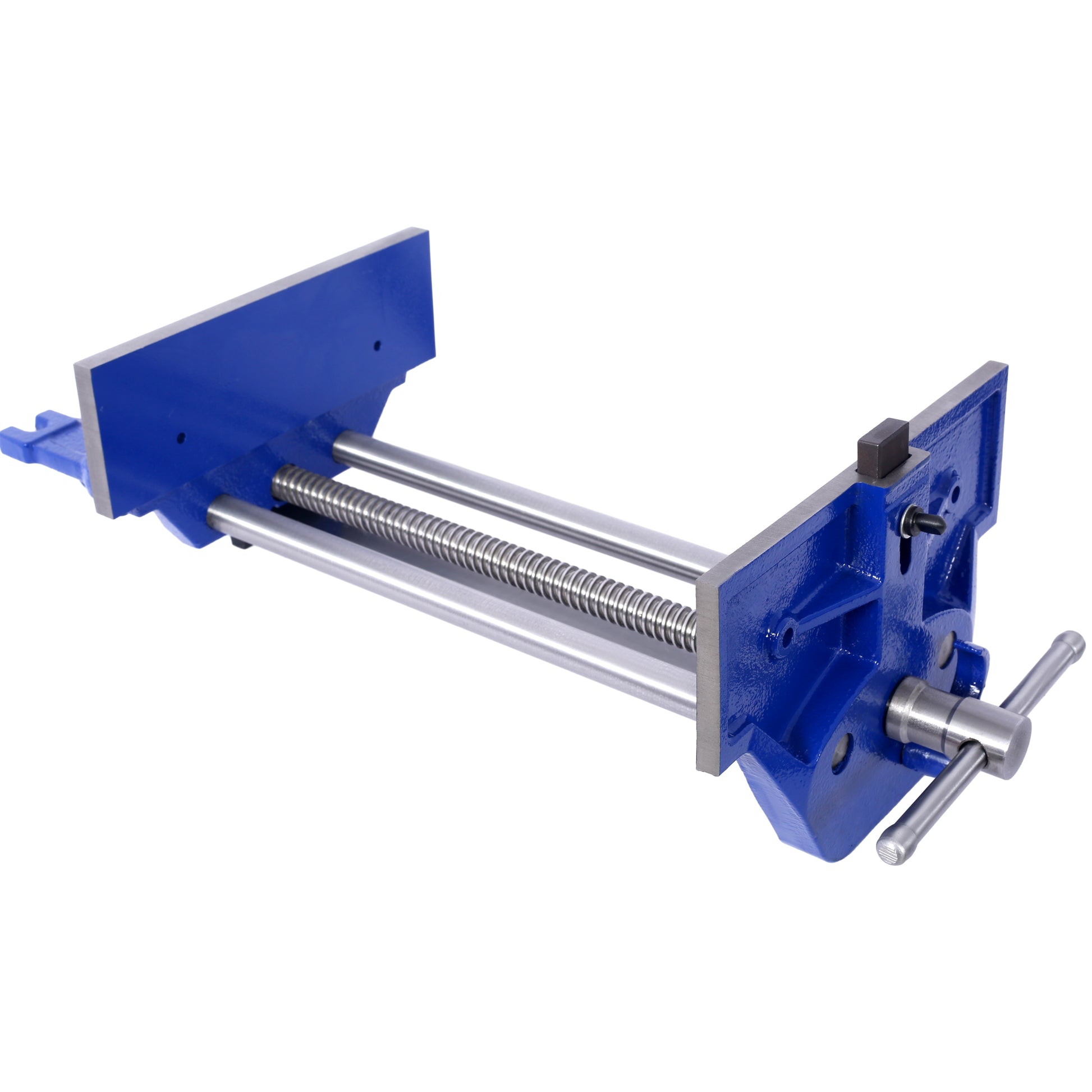 Heavyduty woodworking vise with durable blue cast iron construction and screw mechanism