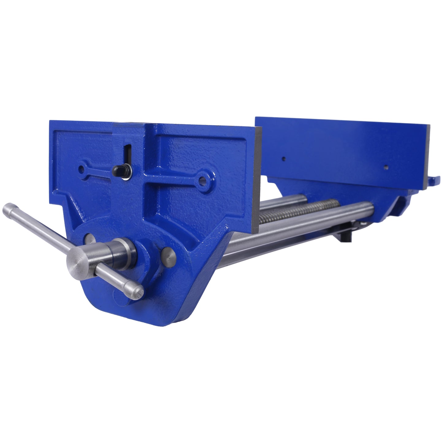Heavyduty blue bench vise with metal handle and threaded rod