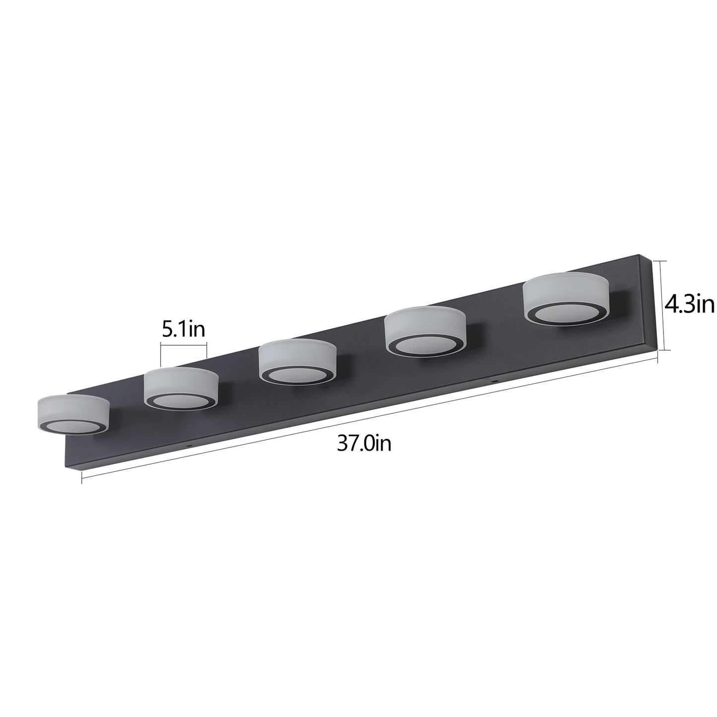 Modern inch black vanity light with five frosted cylinder shades and chrome accents