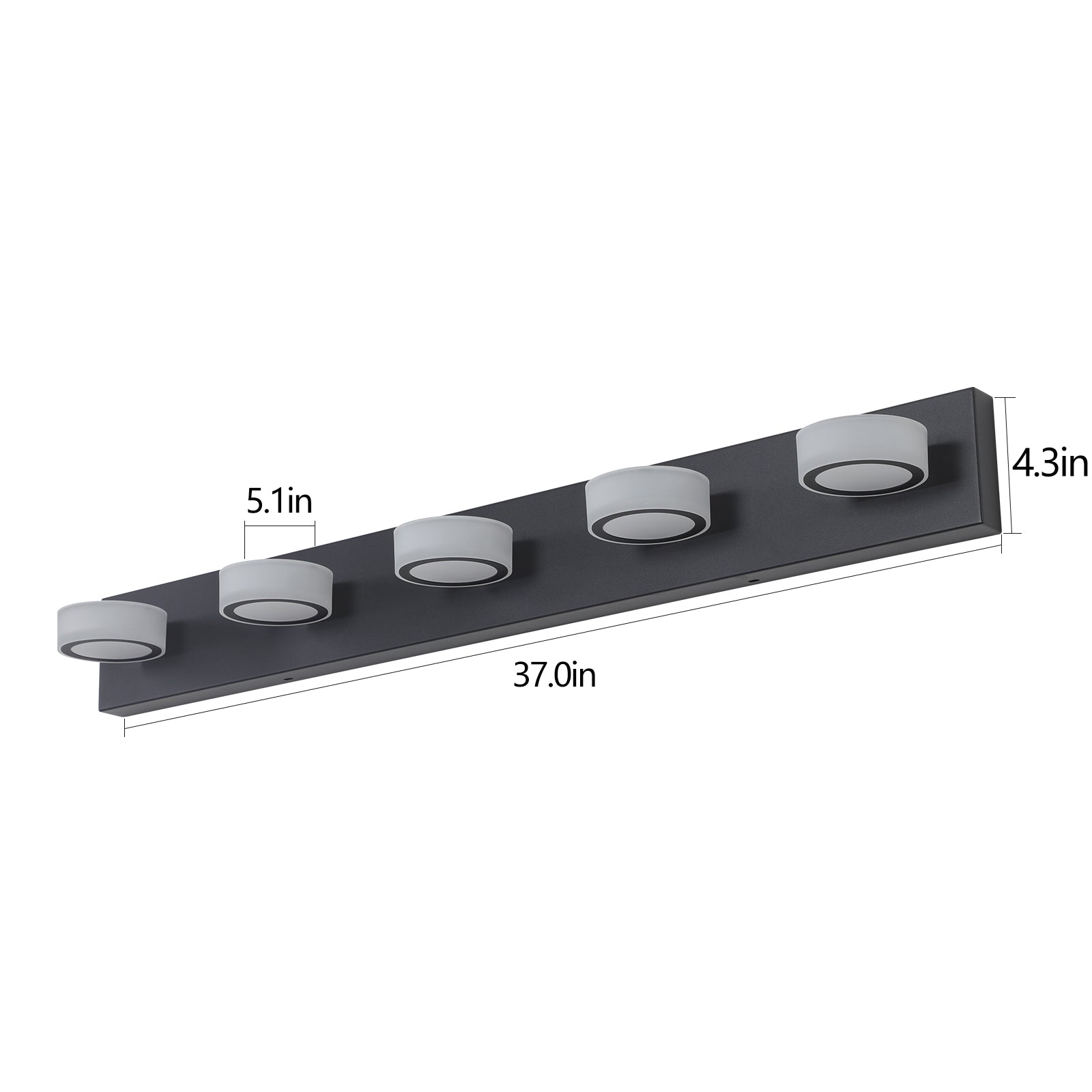 Modern inch black vanity light with five frosted cylinder shades and chrome accents