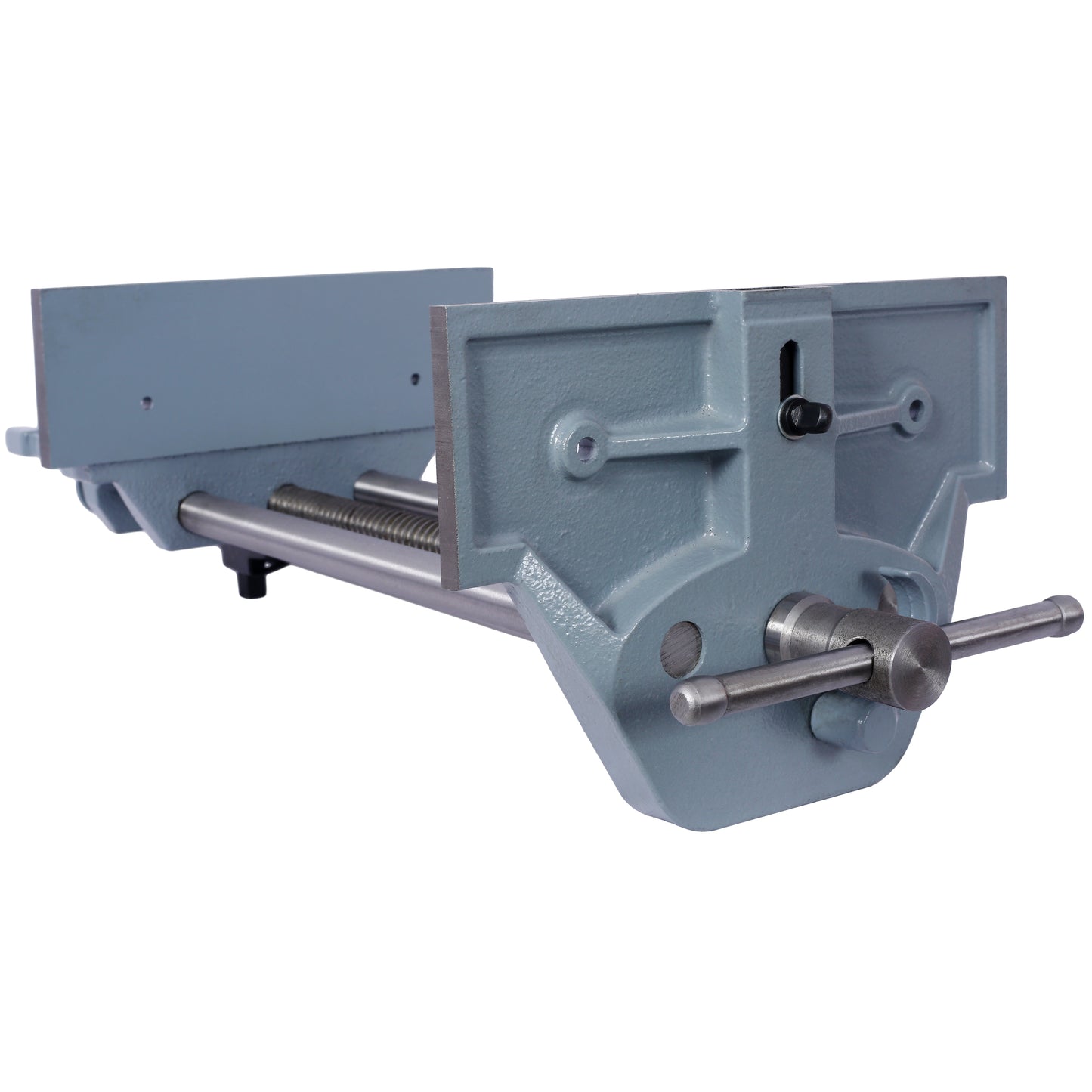 Gray cast iron woodworking vise with threaded rod for bench mounting