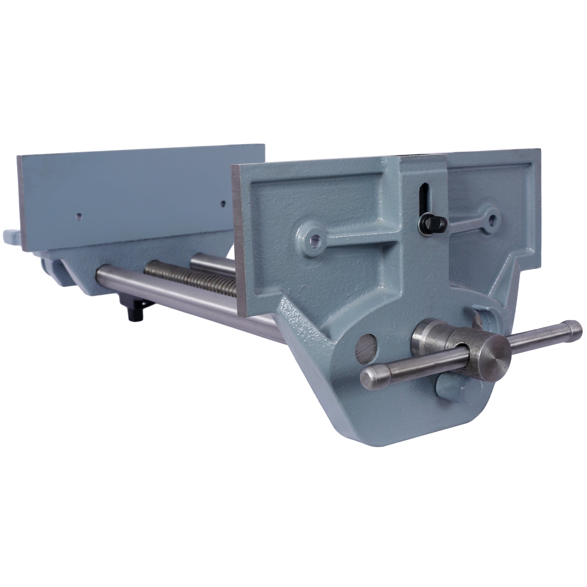 Gray cast iron woodworking vise with threaded rod for bench mounting