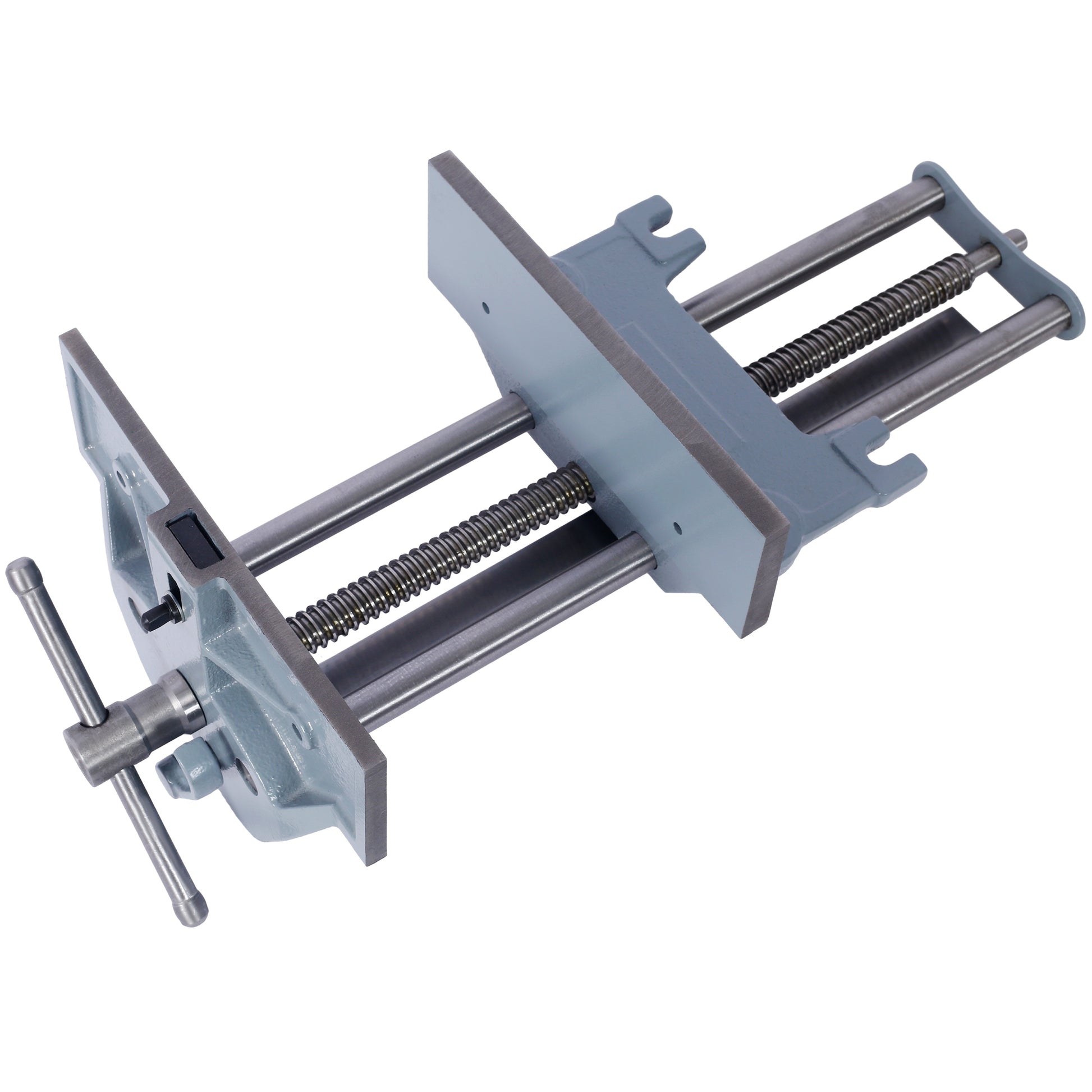 Gray cast iron woodworking vise with steel screw and handle