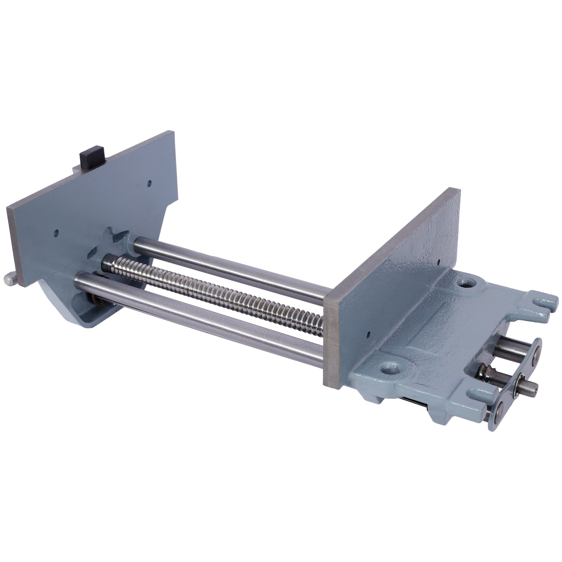 Grey cast iron woodworking vise with metal screw and guide rods