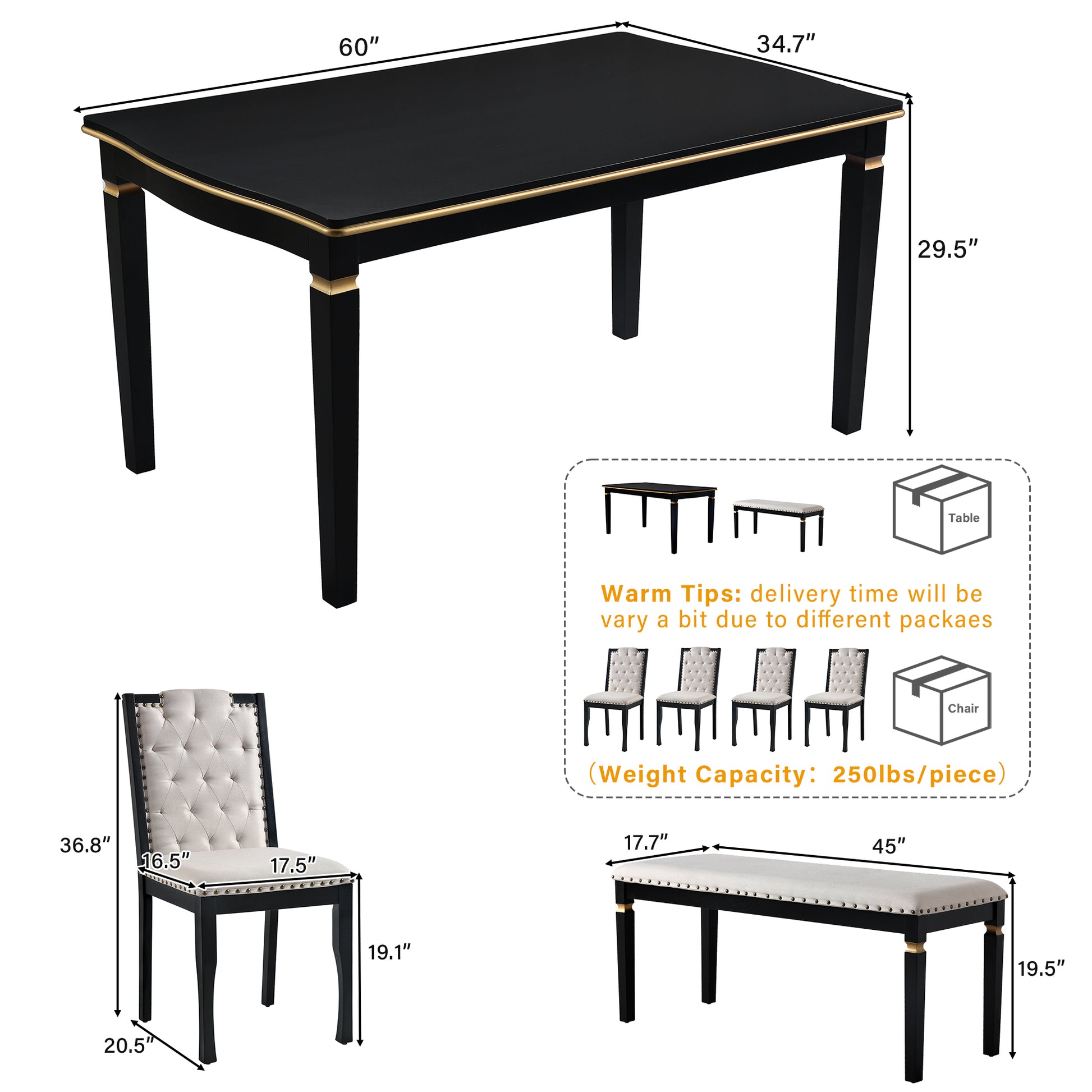 Black dining table with gold trim  x  x  for elegant dining spaces