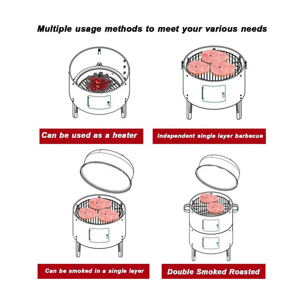 White smoker grill shown being used as a heater with coals burning