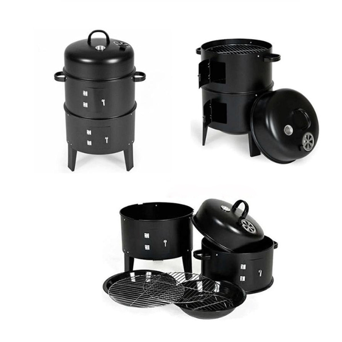 Black portable smoker grill with lid on ideal for outdoor cooking
