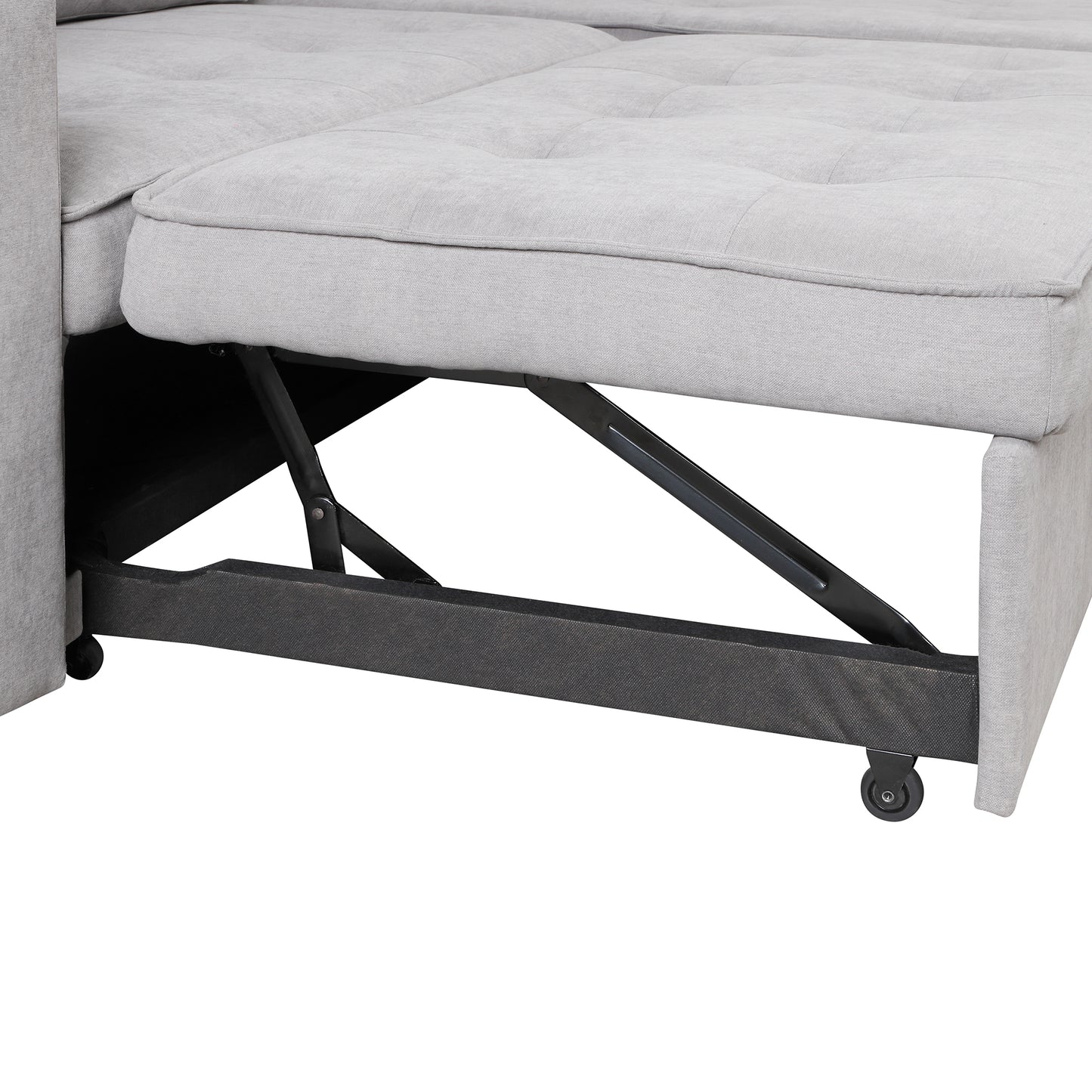 Light grey fabric sofa with hidden storage mechanism showcasing liftup storage feature