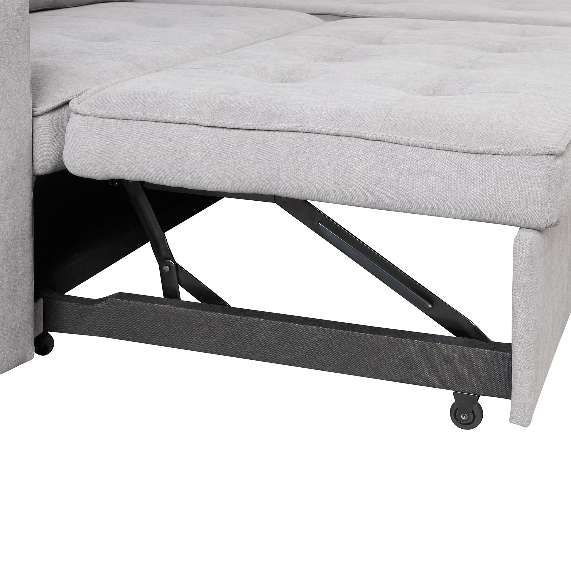 Light grey fabric sofa with hidden storage mechanism showcasing liftup storage feature