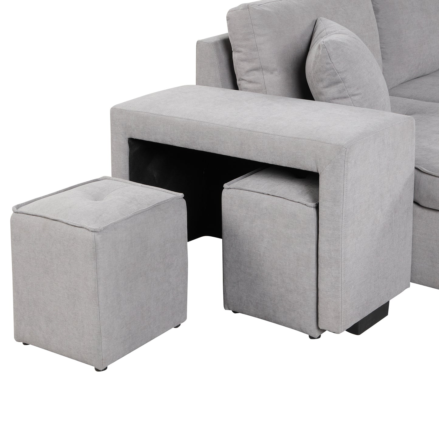 Gray fabric modular sectional sofa with hidden storage ottoman
