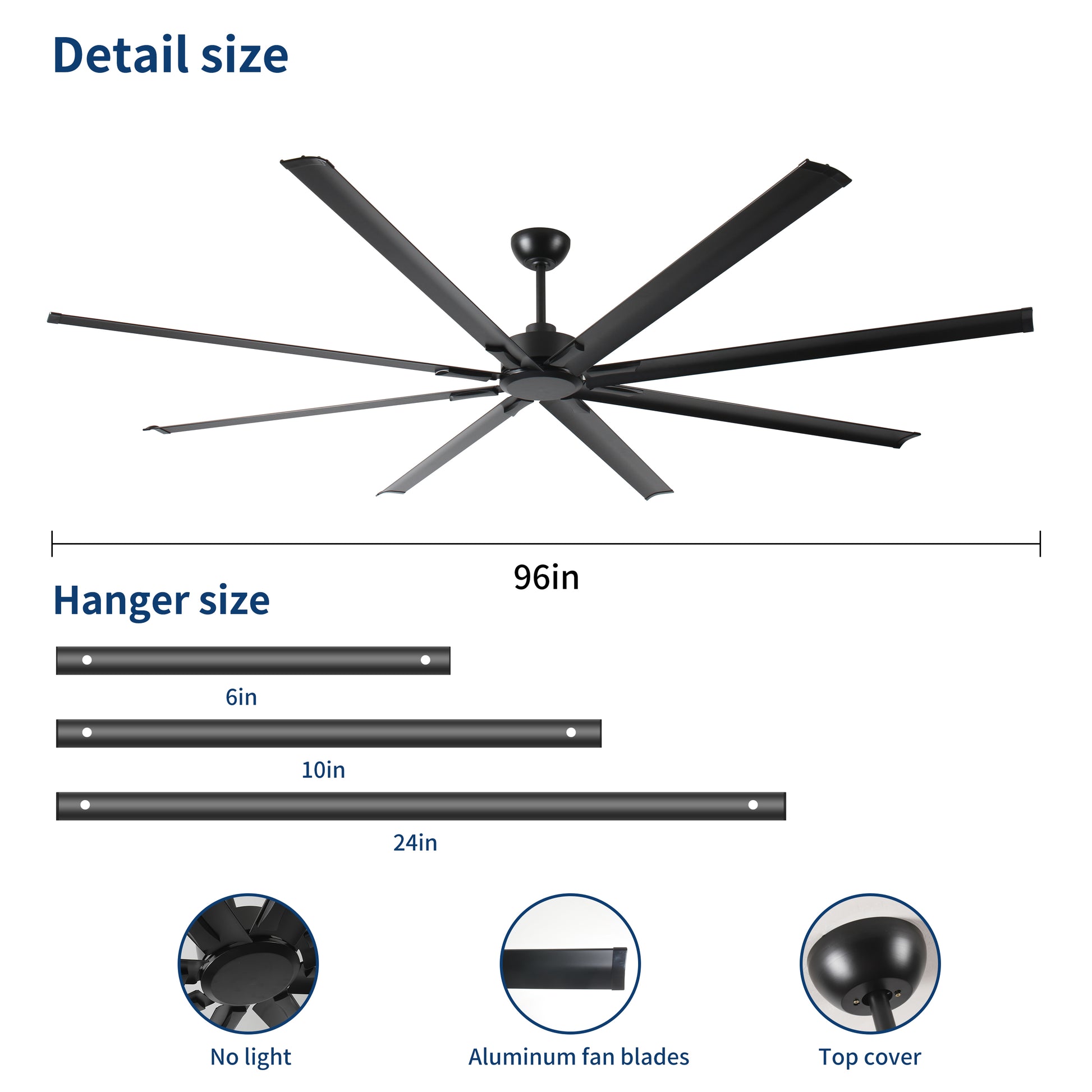Black inch ceiling fan with  aluminum blades modern design