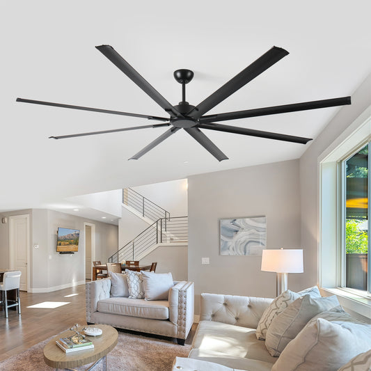 Matte black blade modern ceiling fan with a sleek design for living rooms