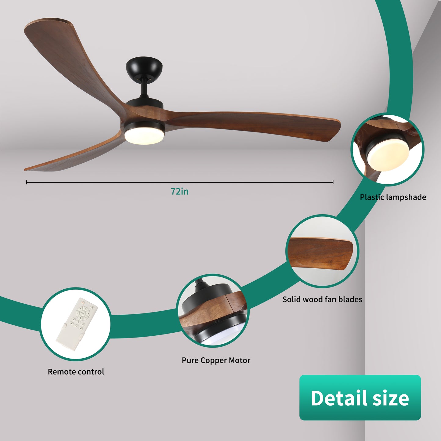 inch matte black ceiling fan with solid wood blades and integrated LED light