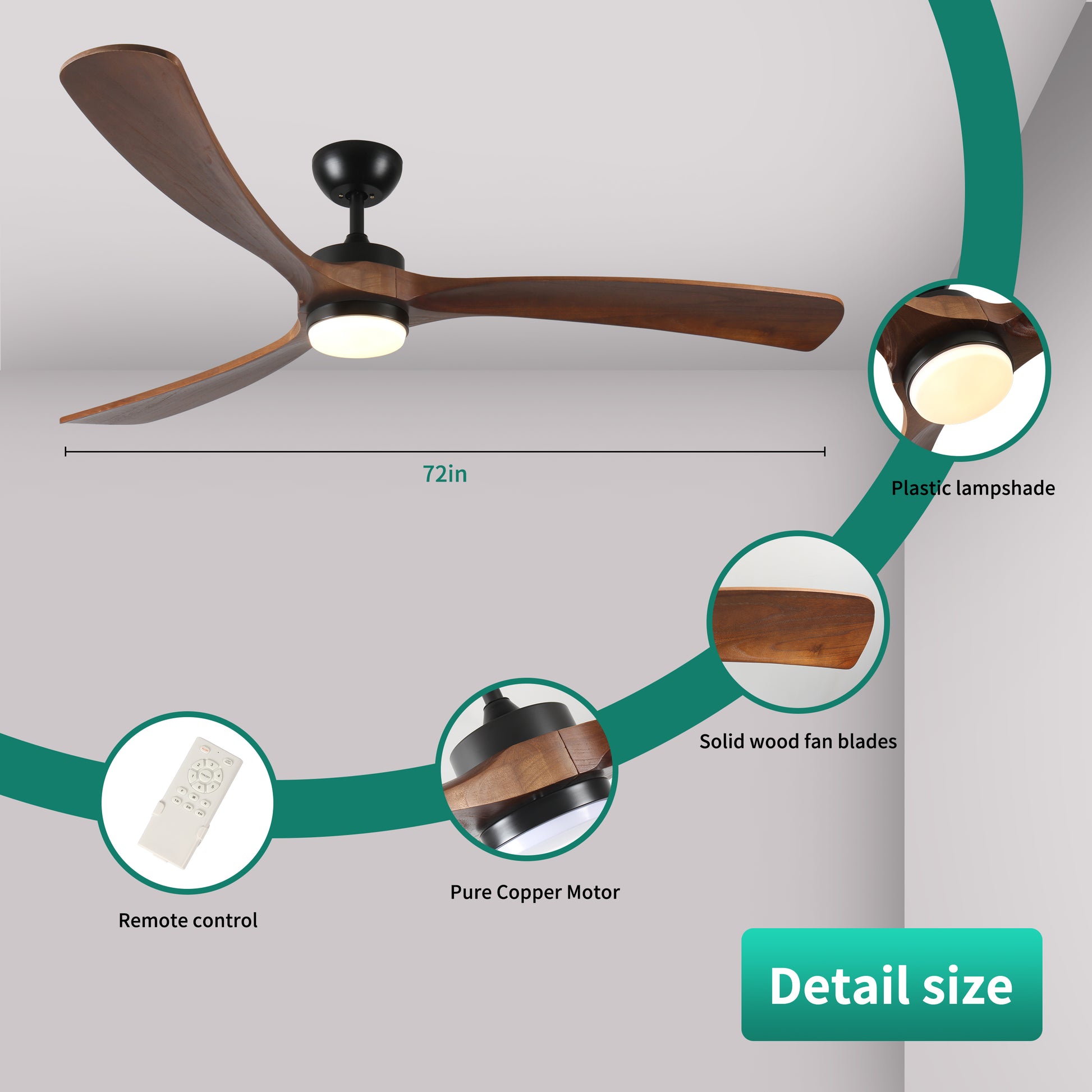 inch matte black ceiling fan with solid wood blades and integrated LED light