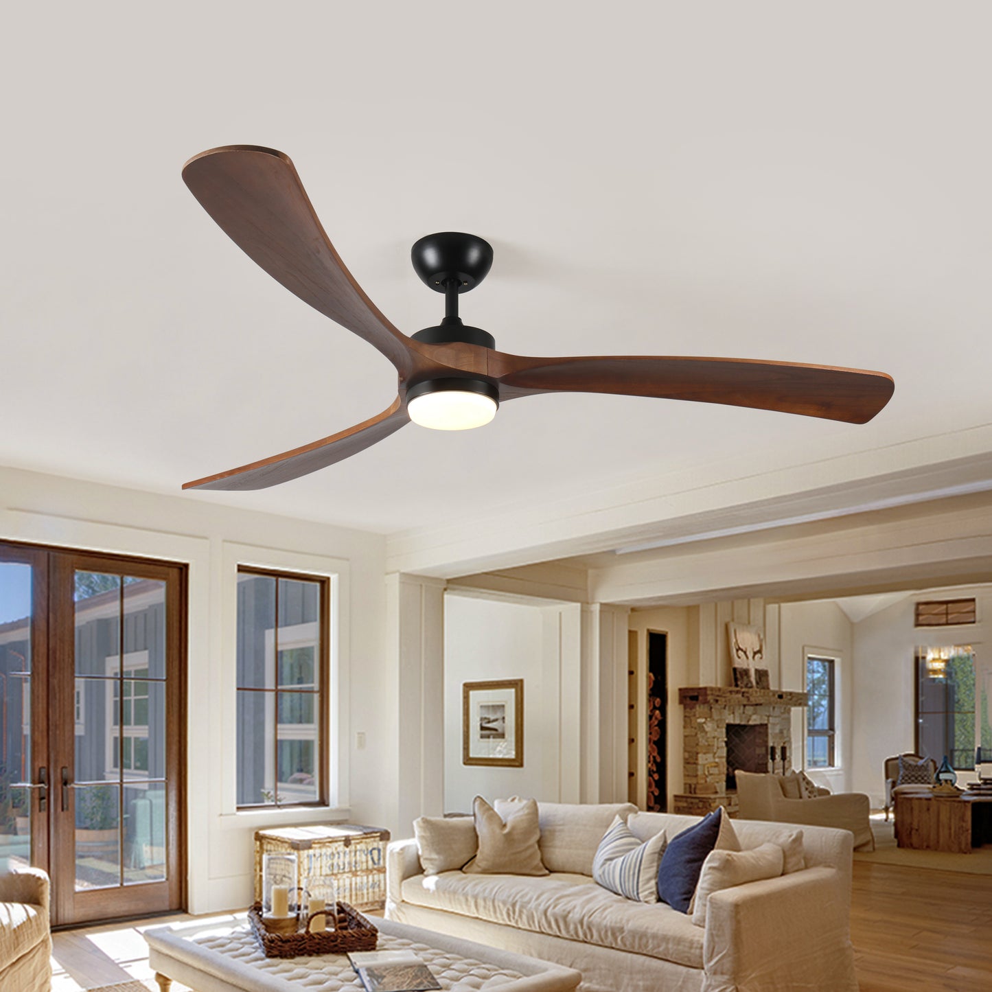 Modern blade walnut ceiling fan with integrated LED light