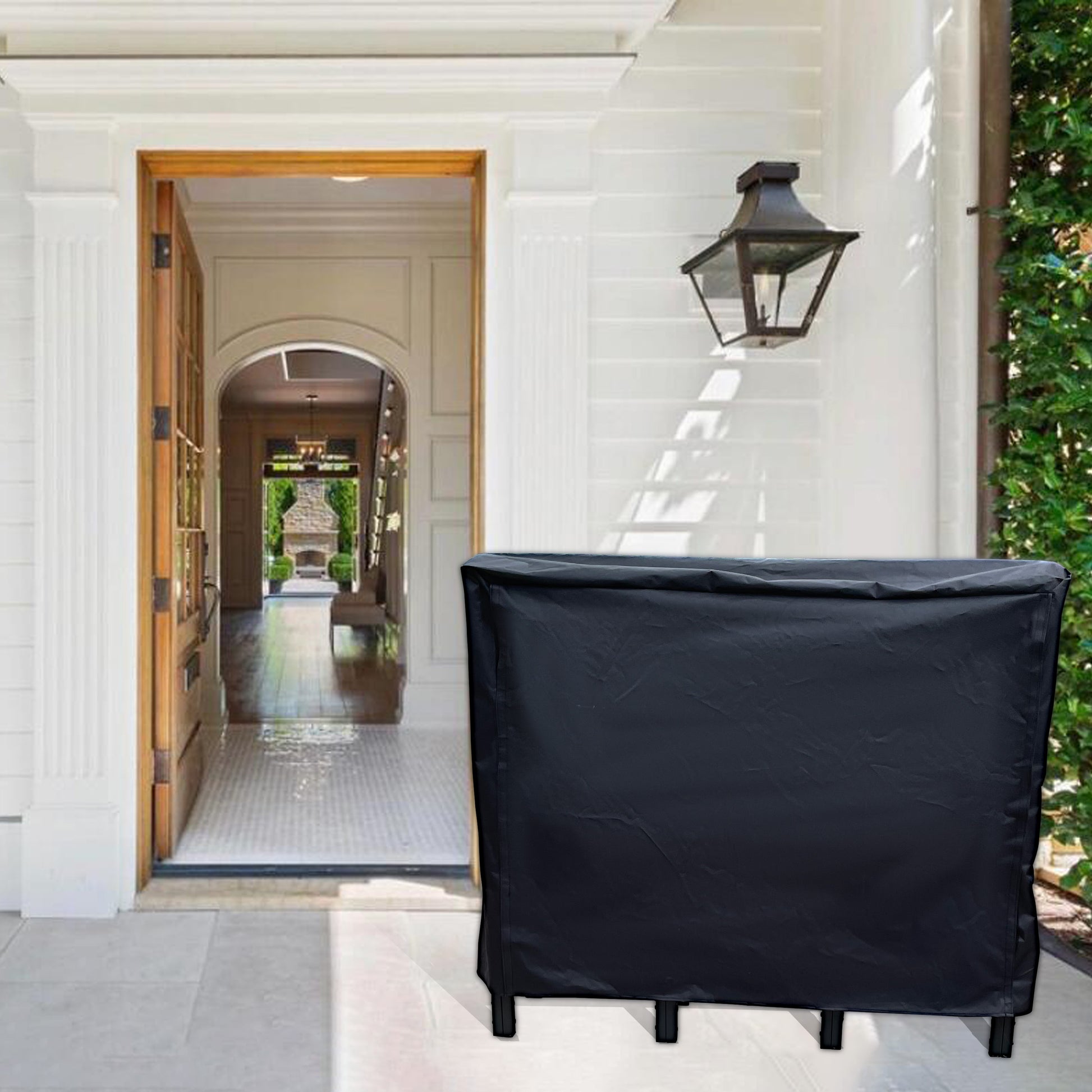 Durable black outdoor table cover protecting furniture from the elements
