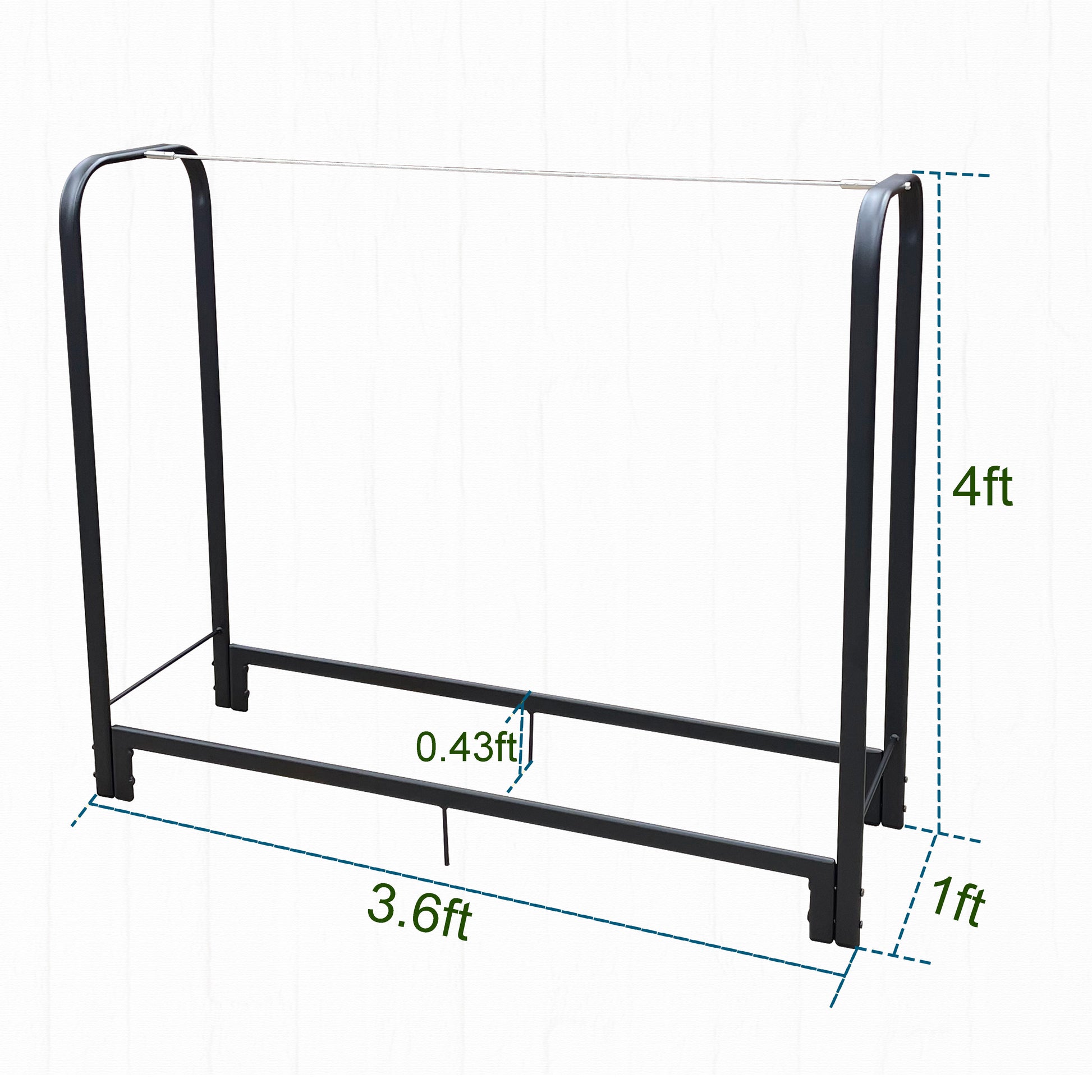 Black metal firewood rack ft long ft high for outdoor log storage