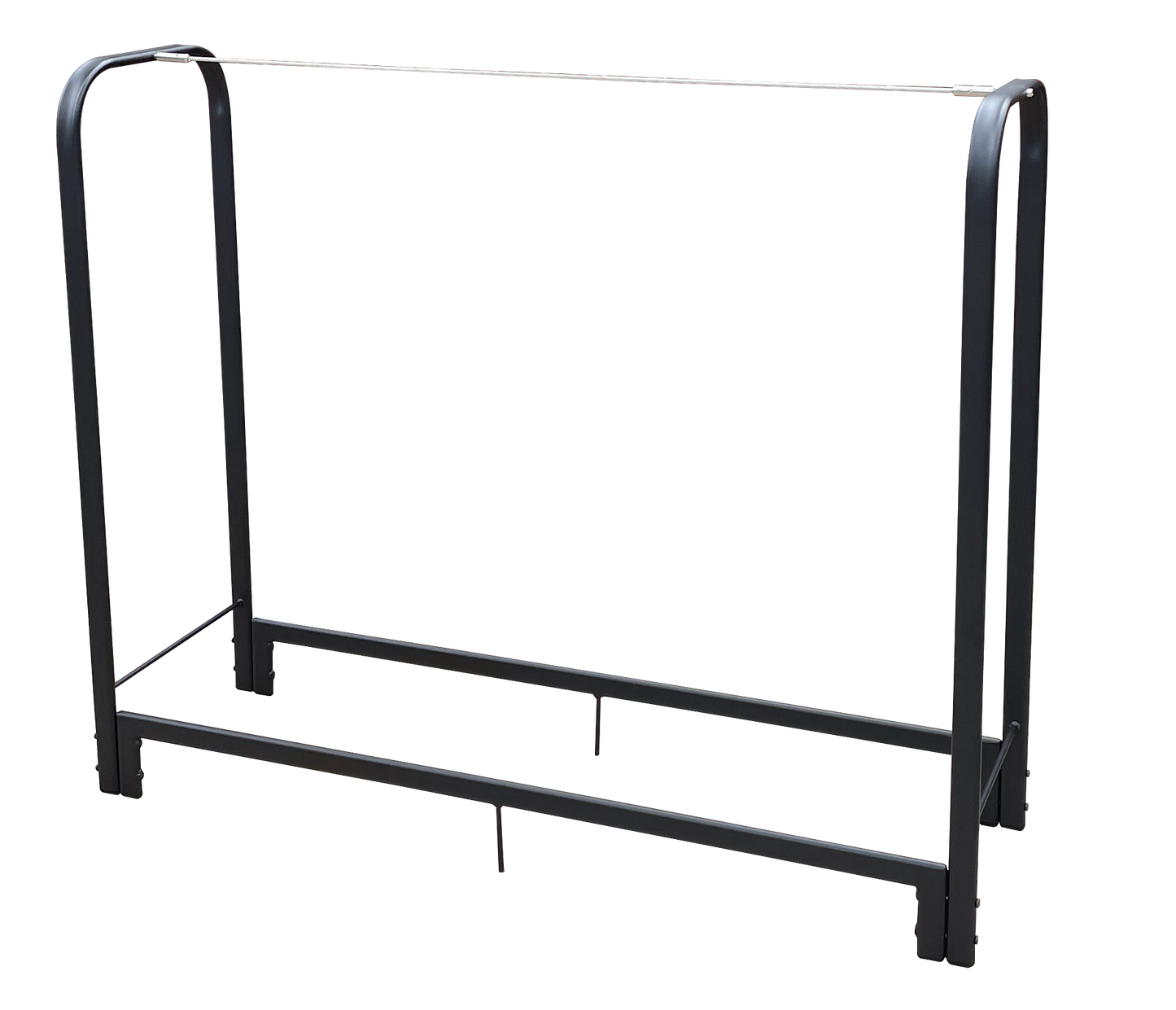 Black metal bed frame with curved headboard posts for a modern bedroom