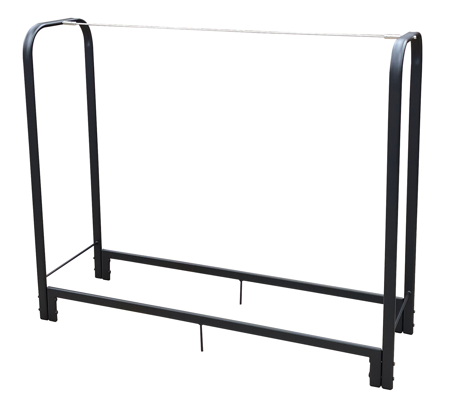 Black metal bed frame with curved headboard posts for a modern bedroom