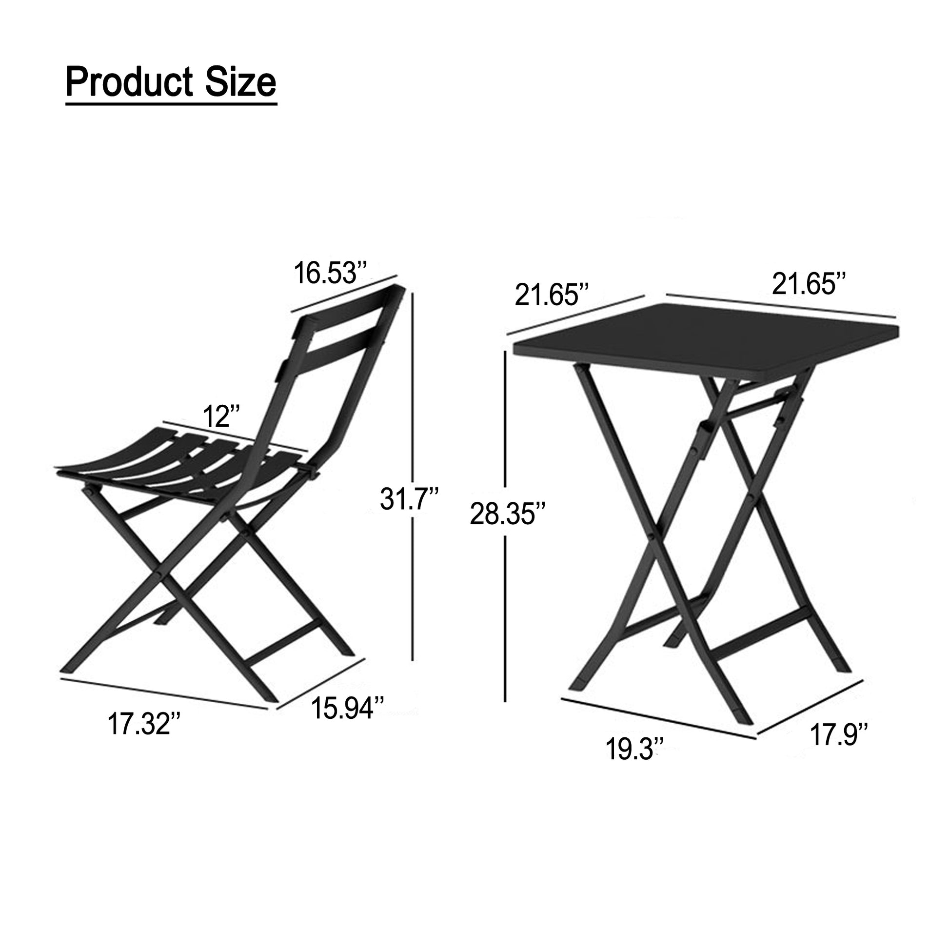 Black metal folding bistro chair dimensions  W x  D x  H seat  deep