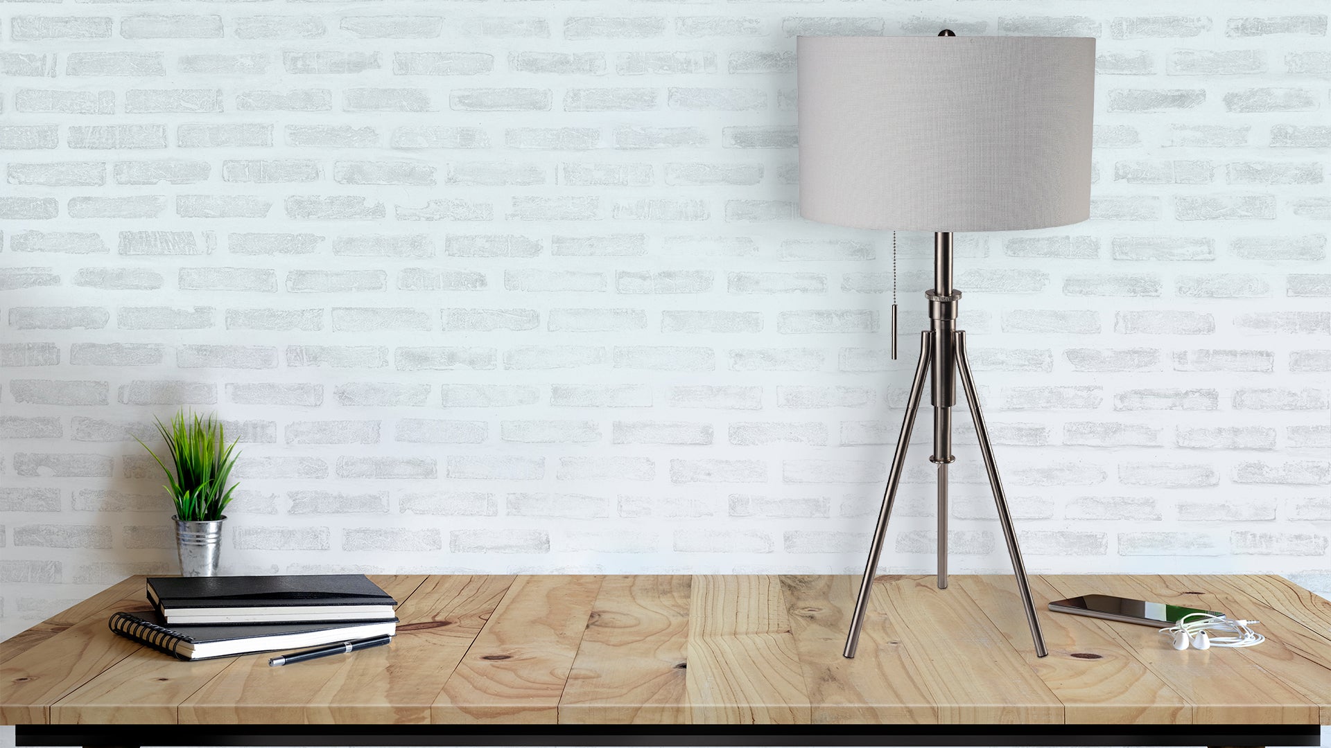Modern tripod floor lamp with beige linen shade ideal for home office lighting