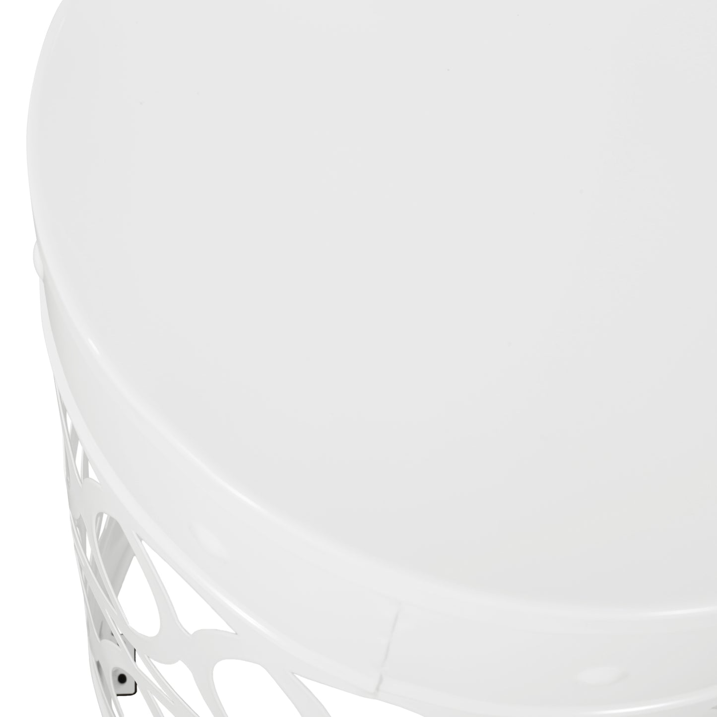 White modern side table with open geometric metalwork
