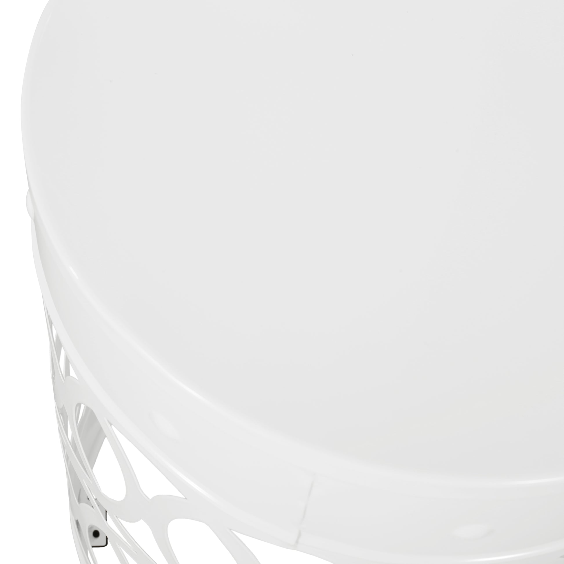 White modern side table with open geometric metalwork