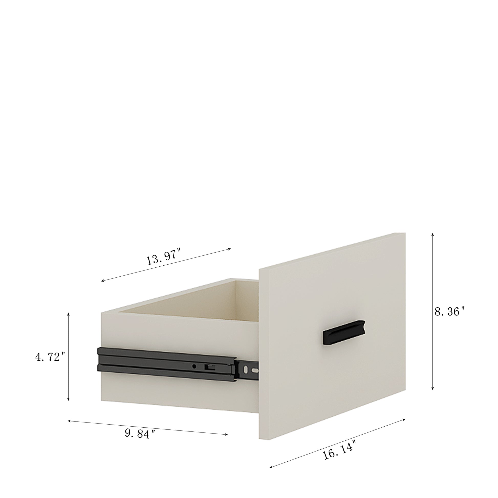 Light beige filing cabinet drawer with black hardware  W x  D x  H