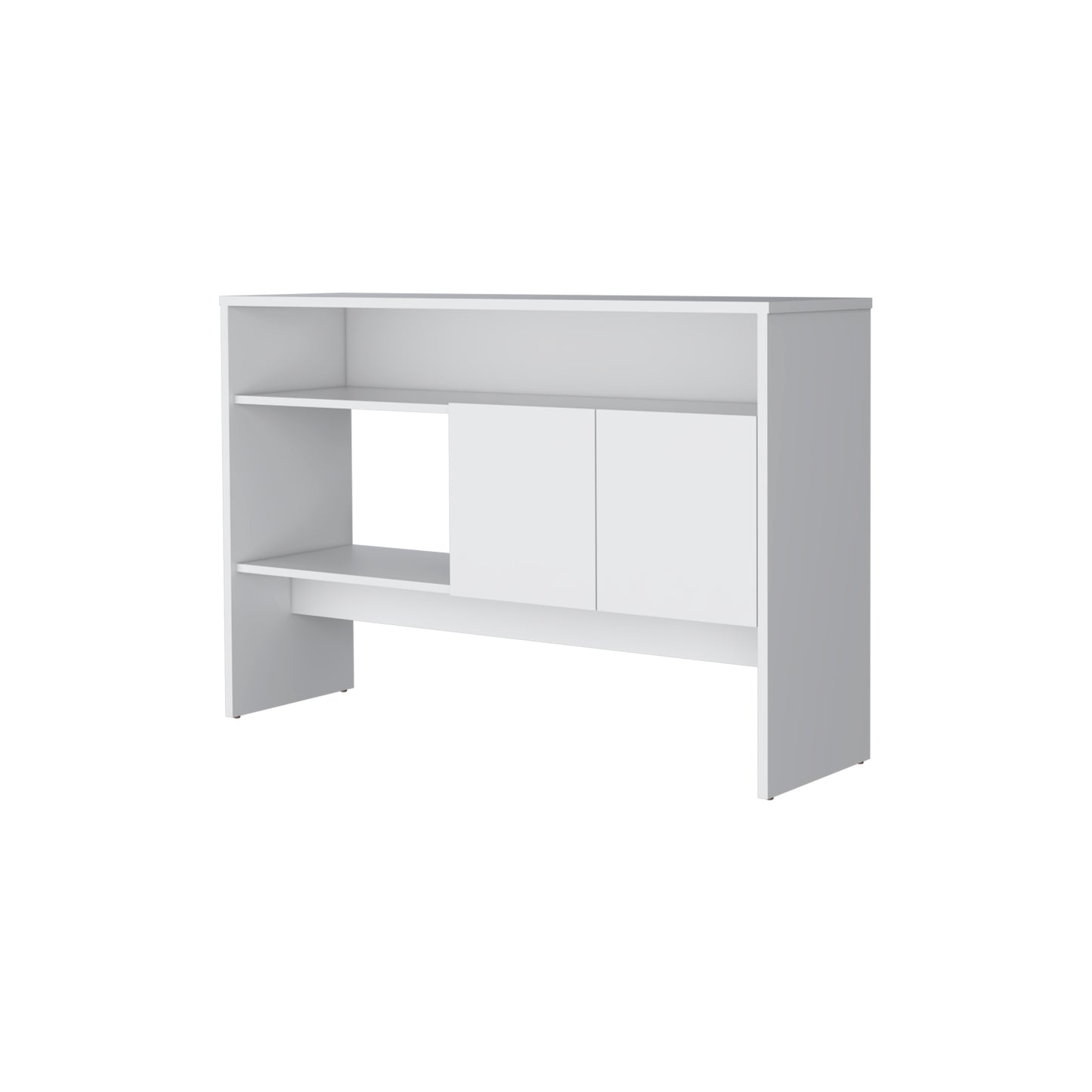 Modern white hutch with open shelves and two cabinet doors for storage