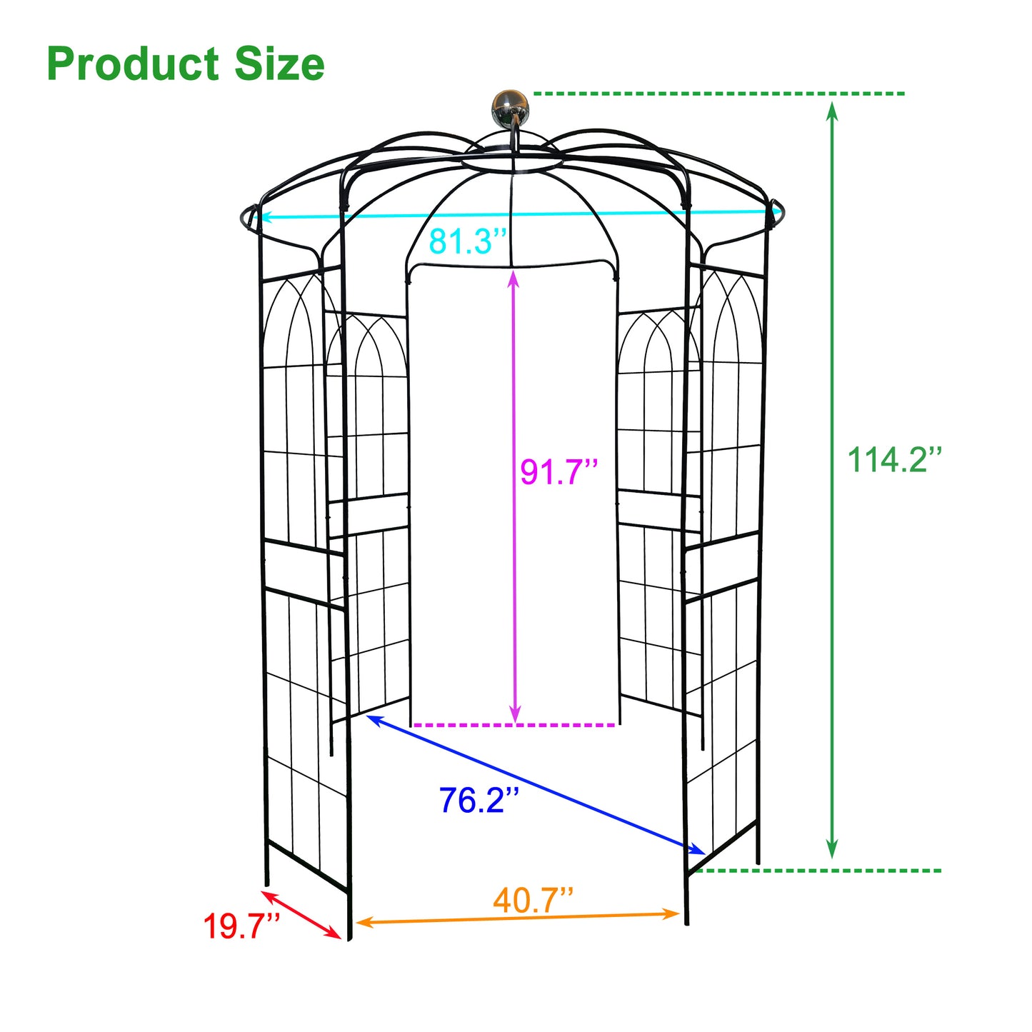 Black metal garden arch with gothicstyle detailing  inches tall