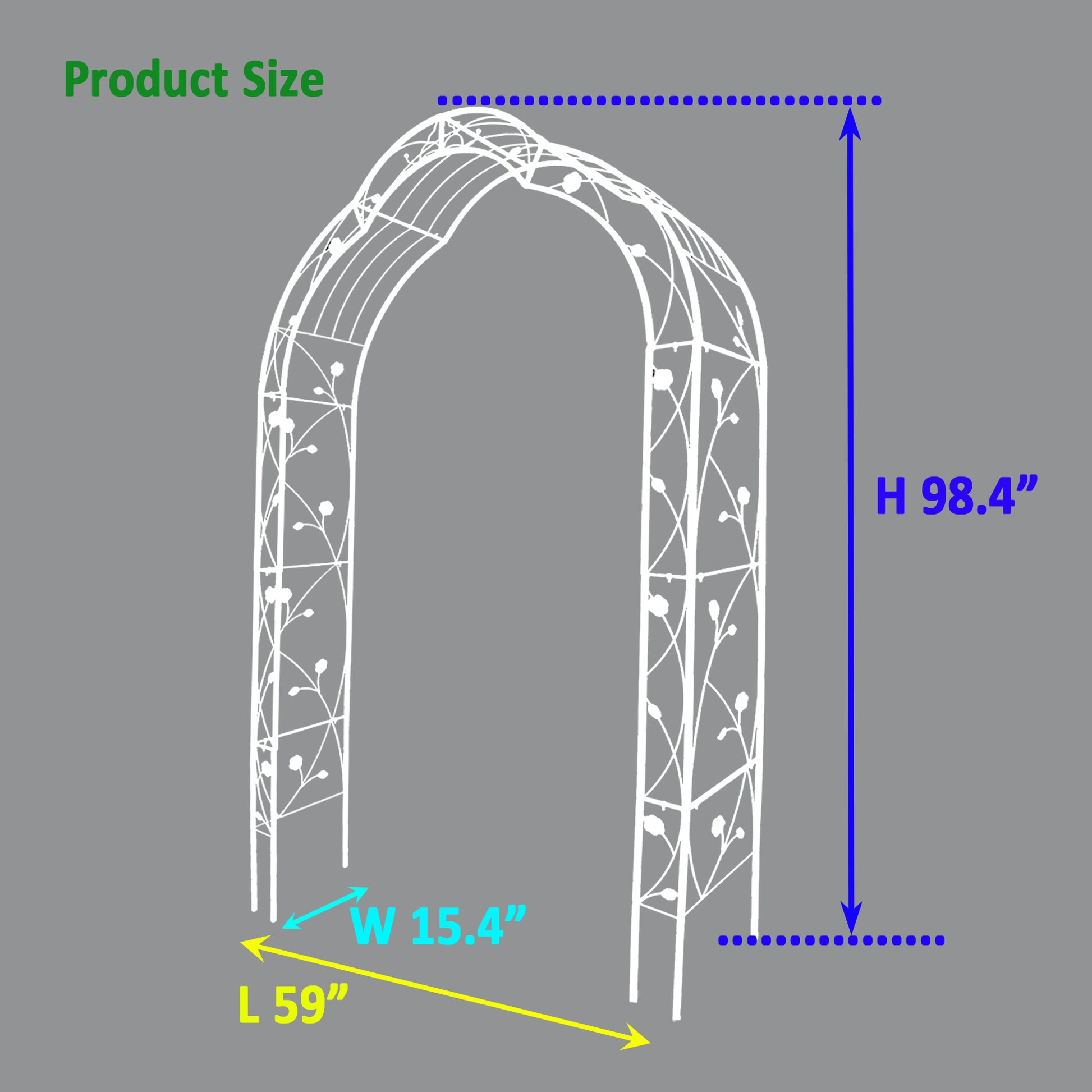 White metal garden arch with vine design  H x  L