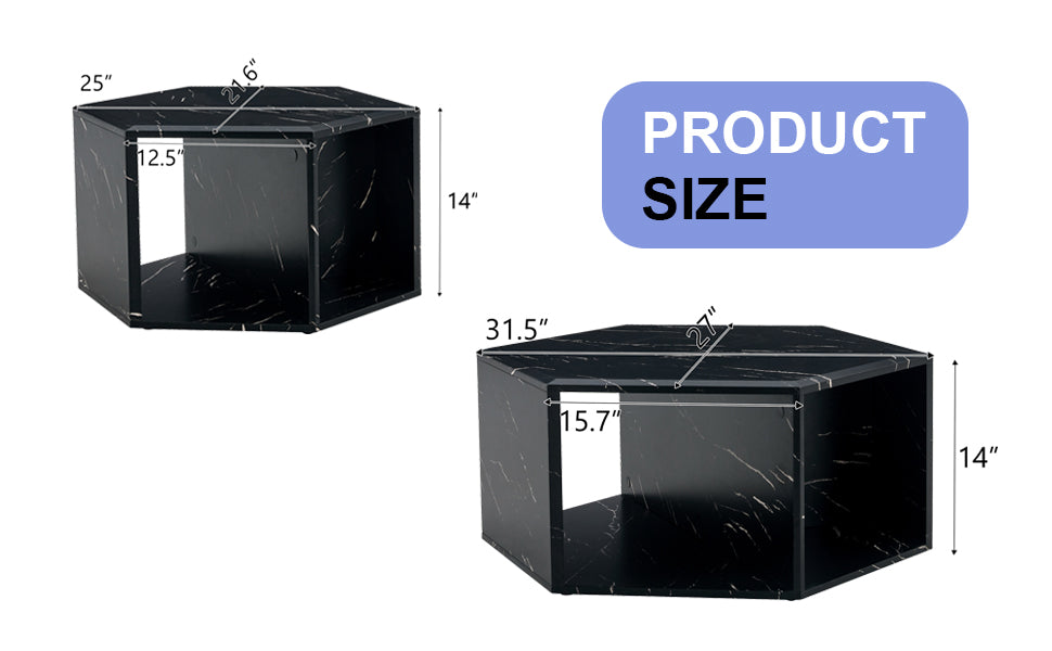 Black marble nesting tables with modern geometric design set of