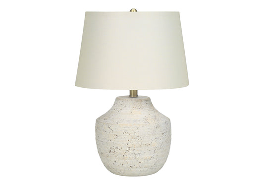 Textured cream ceramic table lamp with natural linen shade
