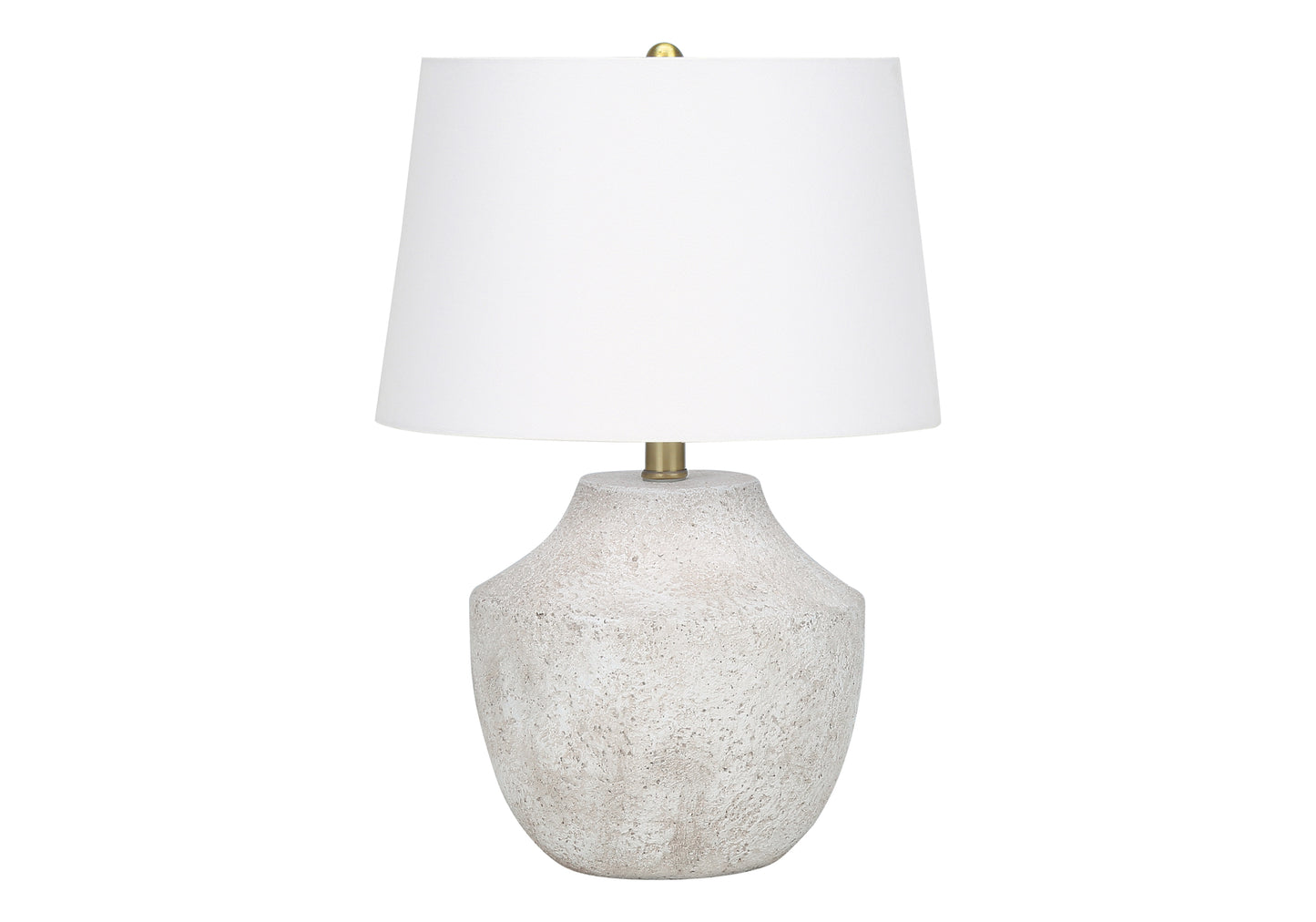 Textured ceramic table lamp with white linen shade and brass accents