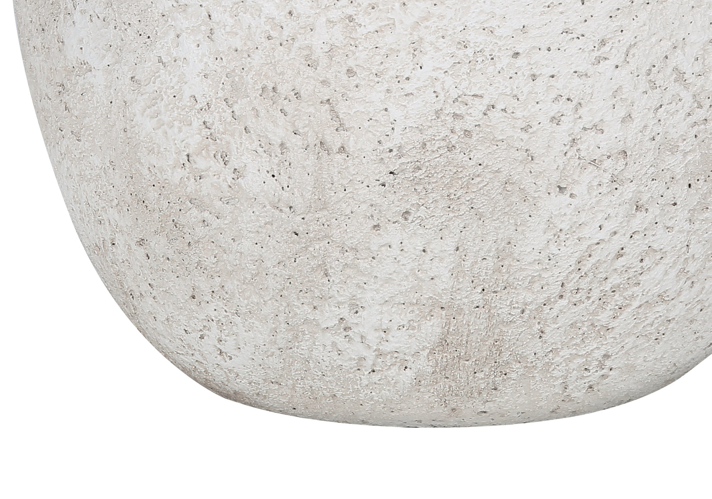 Closeup of a textured light gray ceramic planter with speckled accents