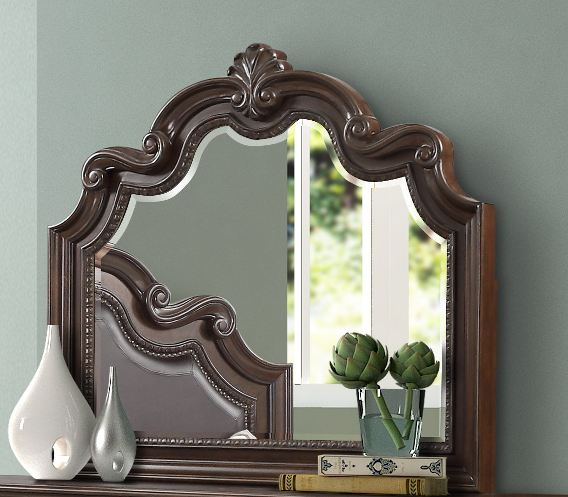 TREATLIFE HOME Ornate Mahogany Mirror with Beveled Glass and Traditional Design, Solid Wood Construction