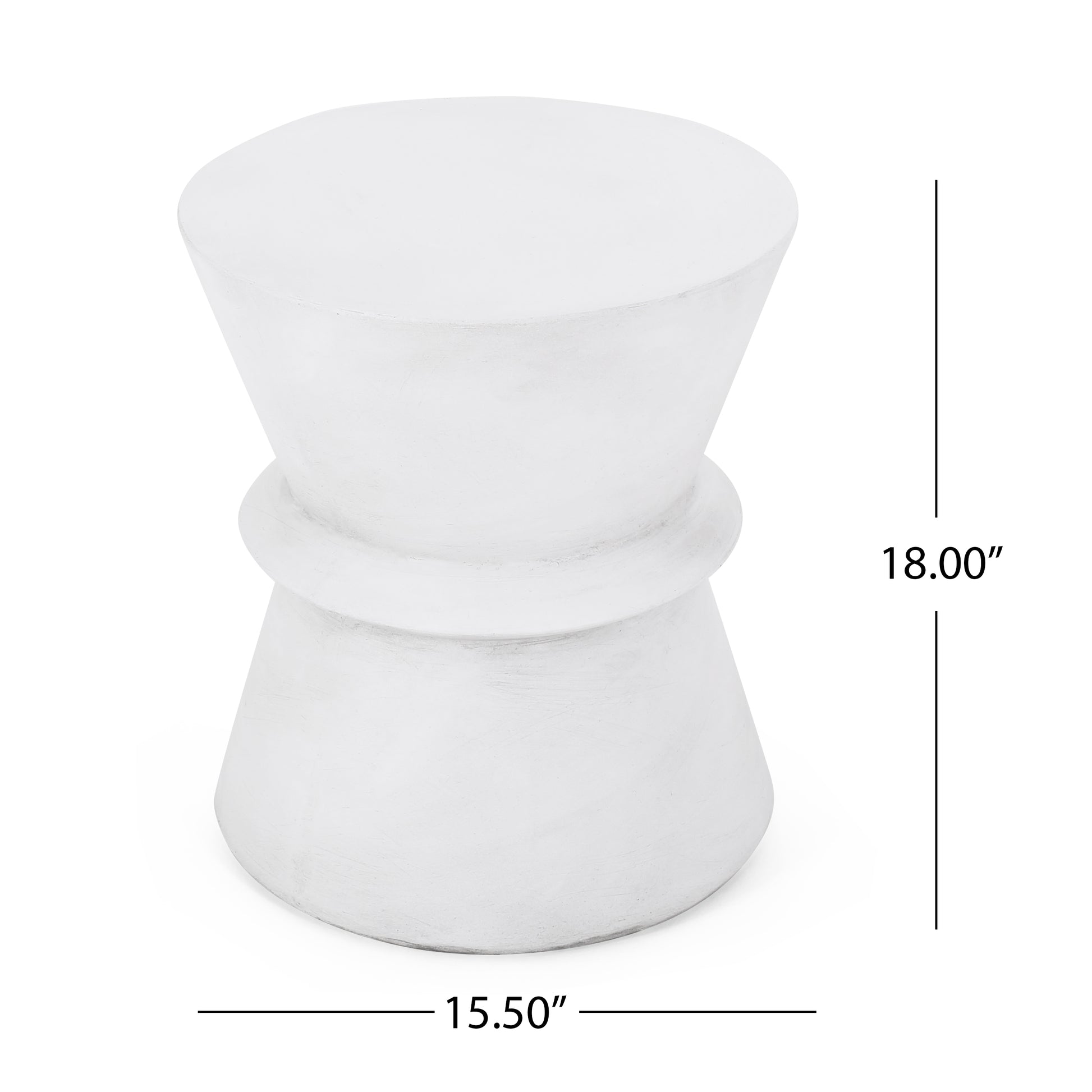 White hourglass accent stool with textured finish