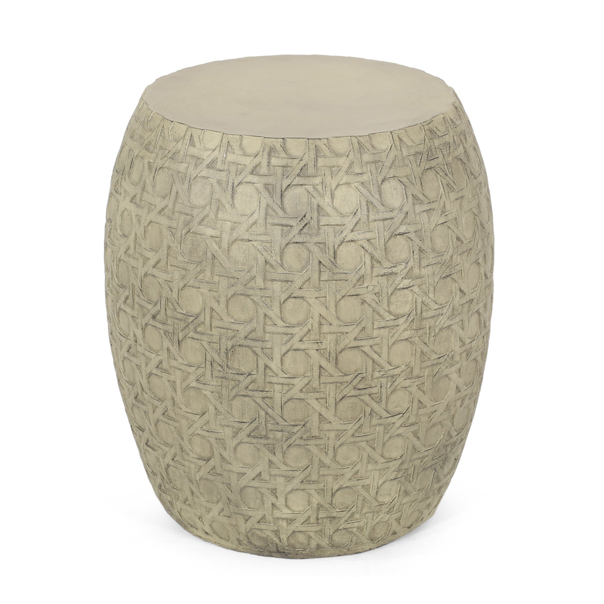 Beige rattanpatterned ceramic garden stool