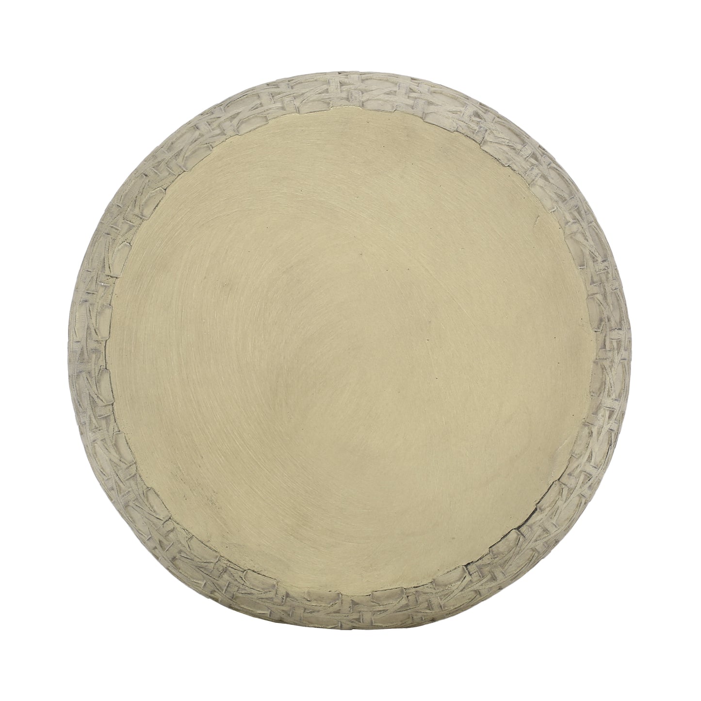 Round ceramic planter with woven texture rim in beige ideal for indoor plants