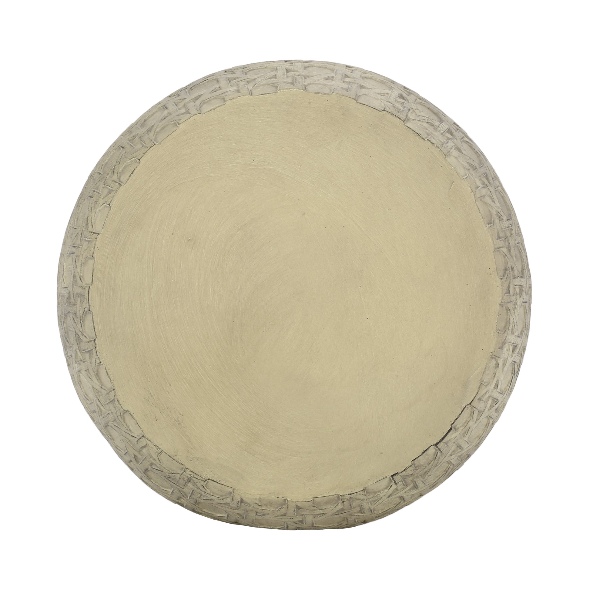 Round ceramic planter with woven texture rim in beige ideal for indoor plants