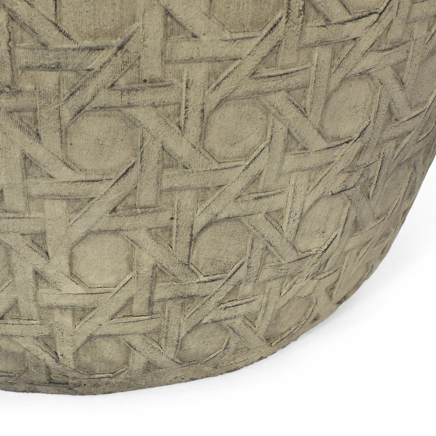 Closeup of a tan woven texture on a ceramic vase intricate geometric pattern