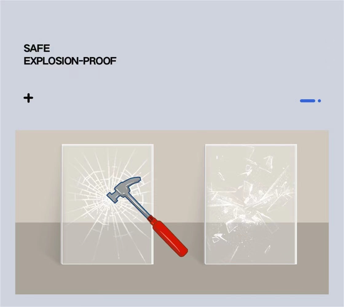Tempered glass screen protector showing before and after hammer impact