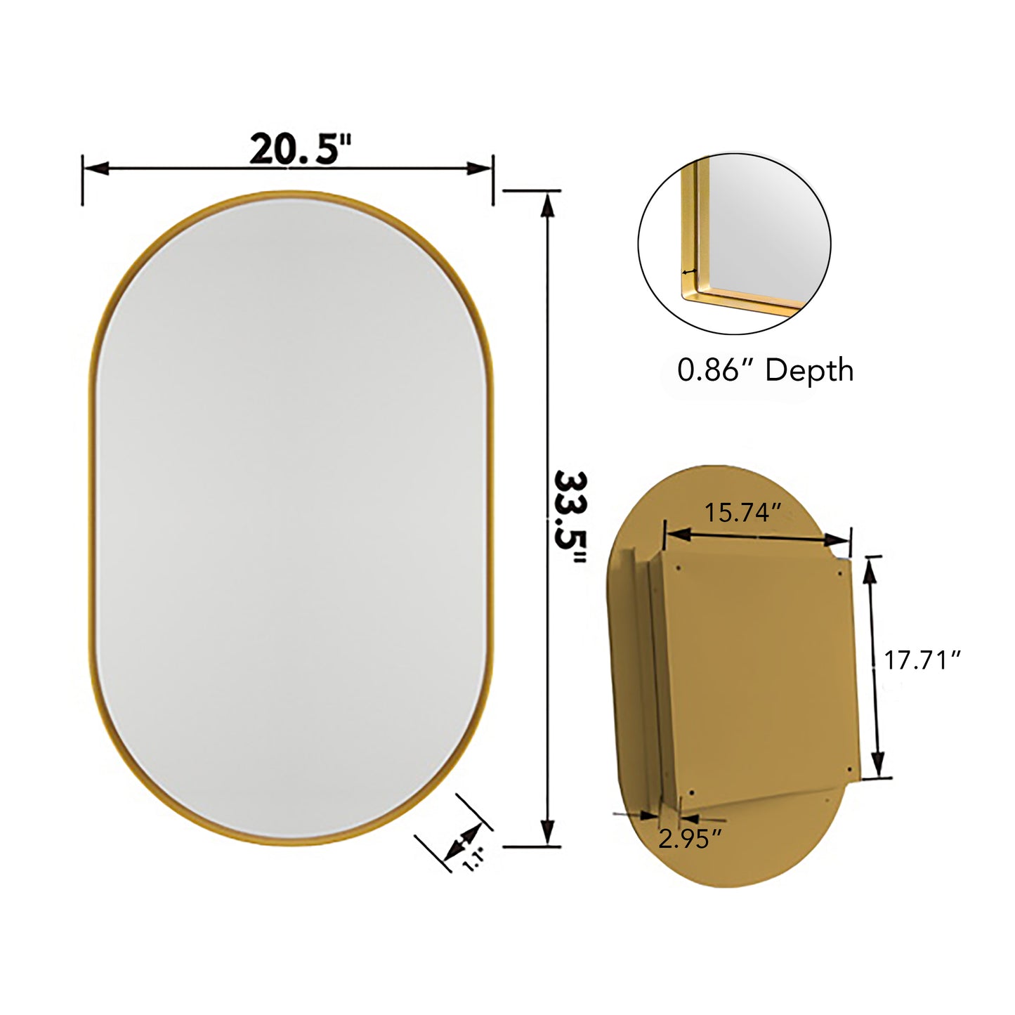 Gold framed oval mirror  wide and  tall with  depth