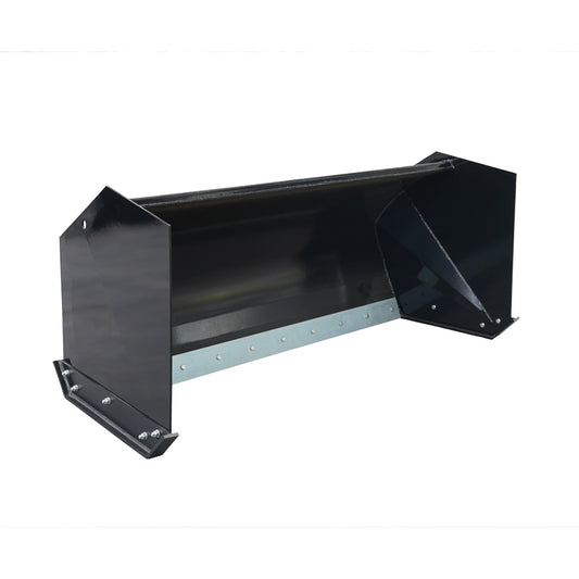 Black steel snow plow blade with metal cutting edge and reinforced corners
