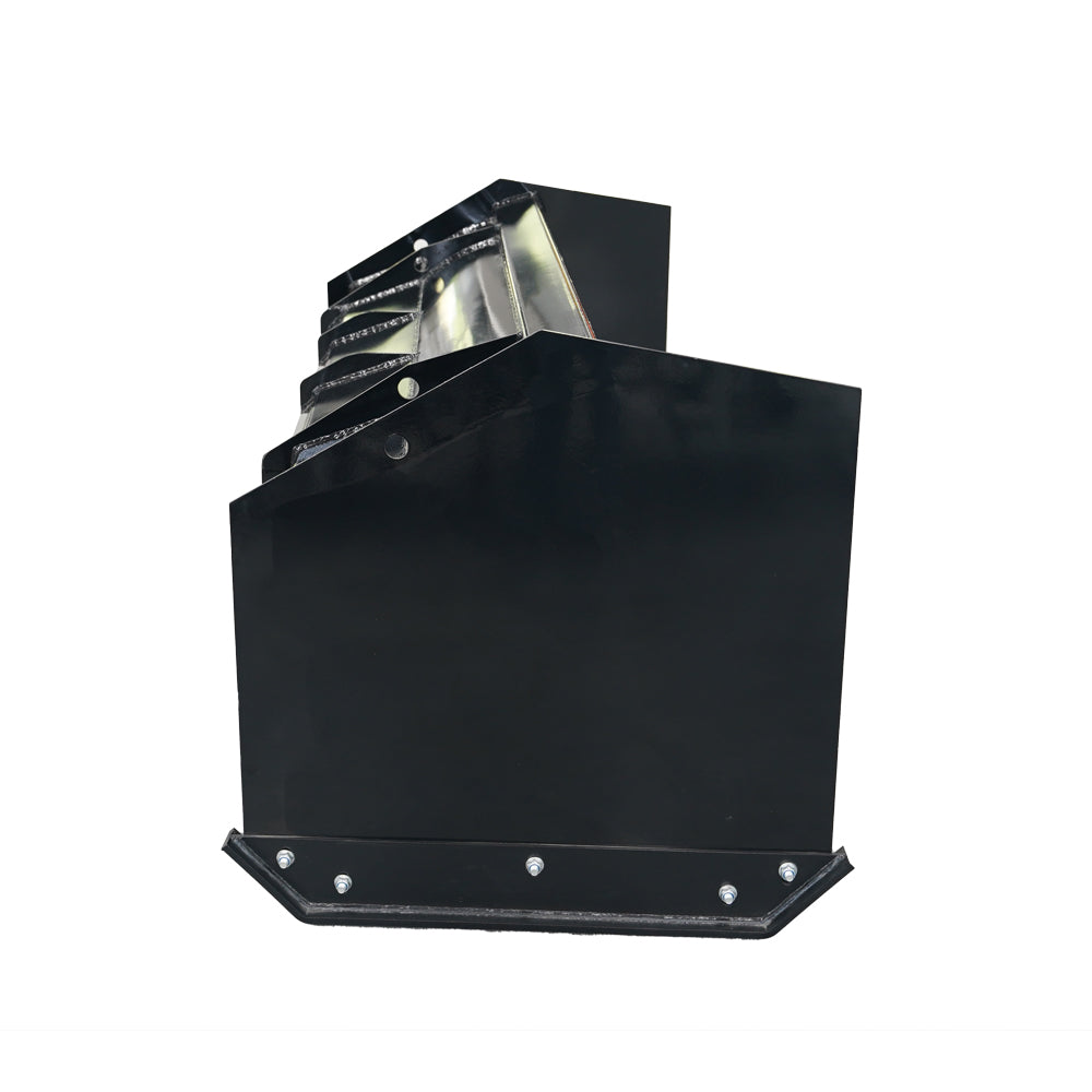 Black metal snow plow blade with heavyduty rubber edge for efficient snow removal